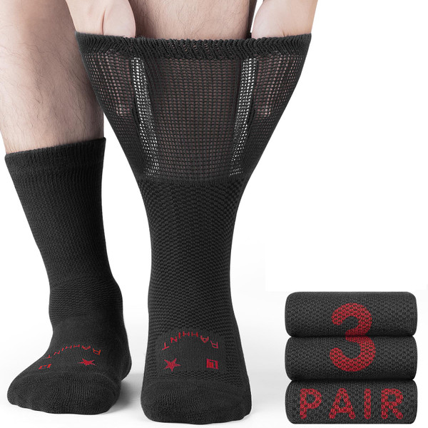Rahhint Pro Extra Wide Merino Wool Diabetic Socks for Men Women, Bamboo Viscose Crew Dress Socks Breathable Soft Loose Fit