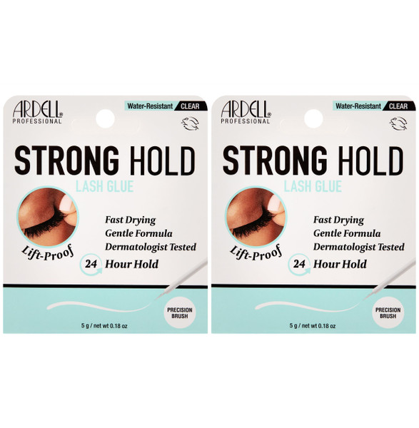 Ardell Strong Hold Lash Glue, Clear - Professional Waterproof Lash Adhesive for Strip Lashes with Precision Brush, Fast-Drying 24-Hour Lift-Proof Formula, 2-Pack