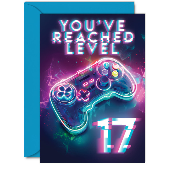 17th Gamer Birthday Cards for Boys Girls - You've Reached Level 17 - Happy 17 Birthday Card for Son Daughter Nephew Niece Grandson, A5 Seventeen Seventeenth Bday Video Game Greeting Cards