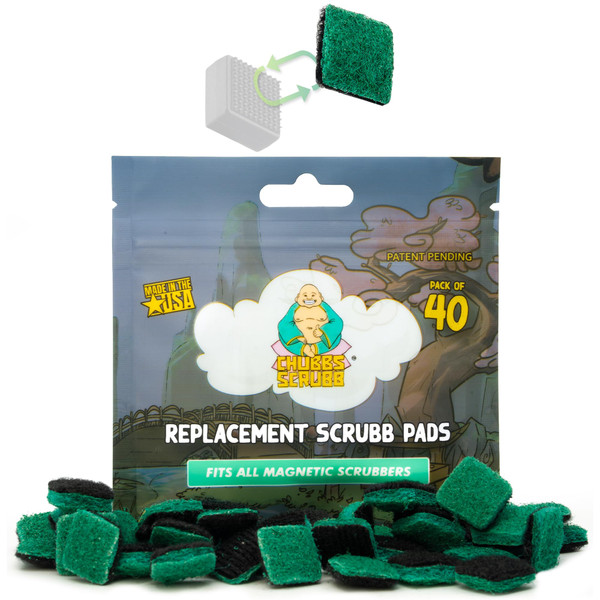 Chubbs Replacement Scrubb Pads (Square - 40 Pack) - Fits Any Magnetic Glass Cleaner with Hook Attachment, Designed Scrubb | Removes Built-Up Stains from Glassware