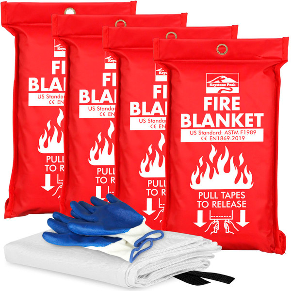 Keystone Peak KP Emergency Fire Blanket - 4 Pack 40” x 40” – Fire Suppression Blanket for Kitchen, Home & Emergency Use