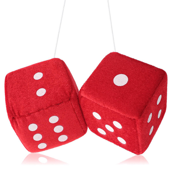 Fuzzy Dice for Rear View Mirror, Red Fuzzy Dice for Car Mirror, 2.75inch Pair of Plush Retro Square Hanging Dice with White Dots Cute Car Decoration Ornament Accessories
