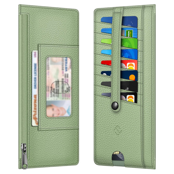 FINTIE Slim Credit Card Wallet Holder Change Pouch, RFID Blocking Business Cards Cases with Zipper Pocket for Cash, Coin, Receipt, Sage Green
