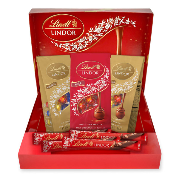 Lindt LINDOR Premium Chocolate Gift Box, Assorted Chocolate Candy with LINDOR Truffles and Sticks