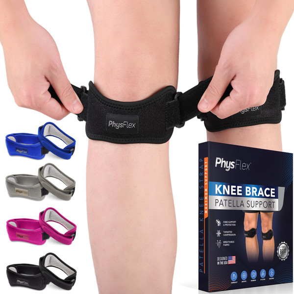 PhysFlex 2 Pack Patella Knee Brace - Knee Support and Pain Relief, Running, Hiking, Basketball, Jumpers Knee, Tendonitis, Adjustable Strap Patellar Tendon Stabilizer