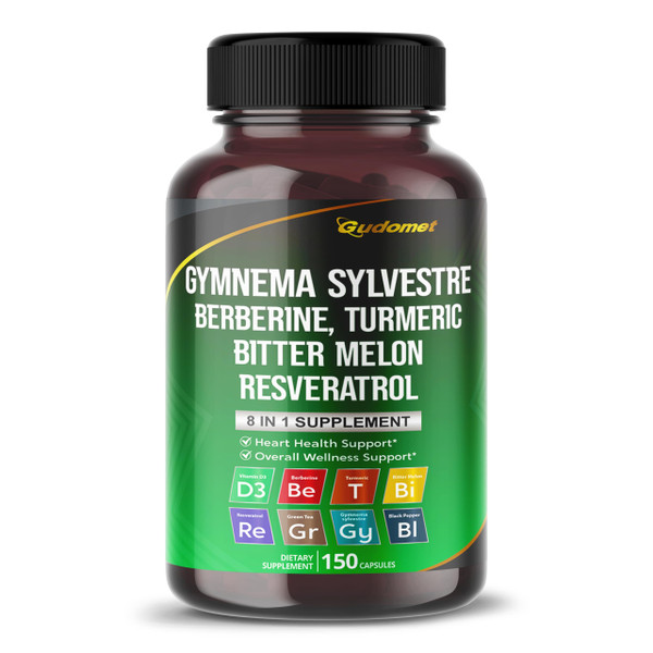 Gudomet 8-in-1 Herbal Supplement with Gymnema Sylvestre, Berberine, Turmeric, Bitter Melon & Resveratrol – Daily Herbal Support for Heart & Overall Wellness – 150 Capsules
