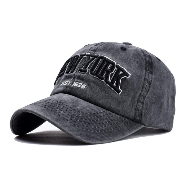 Baseball Hat New-York Distressed-Adjustable-Strapback - Washed Twill Dad Hat Unisex Black