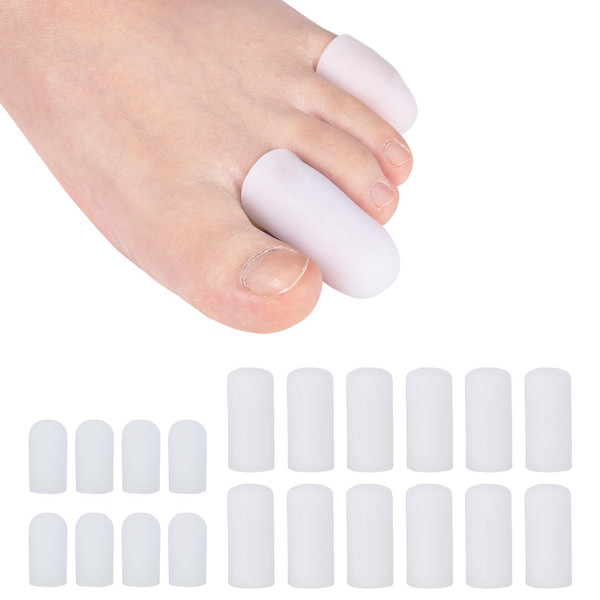 20Pcs Gel Toe Protectors - Durable Silicone Toe Caps, Toe Cushion Guard Cover for Women Men, Relieve Ingrown Toenails, Hammer Toes, Corns, Blisters, Callus, 8S + 12M