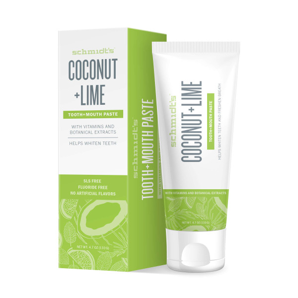 Schmidt's Coconut and Lime SLS Tooth and Mouth Paste for White Teeth and Fresh Breath, 133 g