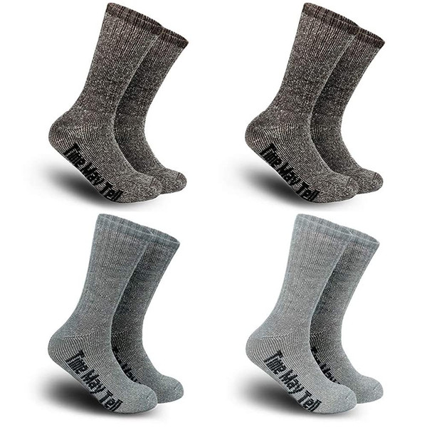 Time May Tell Mens Merino Wool Hiking Cushion Socks Thermal Warm Crew Winter Boot Socks Pack (2Brown,Light Grey,Dark Grey(4 pairs),US Size 9-13)