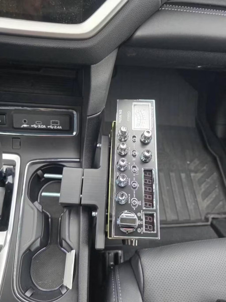 Adjustable Console Radio Mount, Universal Car Radio Bracket, Console Cup Holder Clamping Mount Works with CB, Ham, GMRS Radios, Scanners