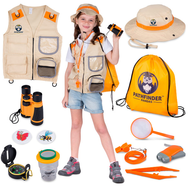 Kids Explorer Kit with Safari Vest & Hat for 3-7 Year Old Boys & Girls - Safari Costume & Dress Up as Zoo Keeper, Paleontologist - Giftable Outdoor Adventure Kit for Kids + Adventure Book