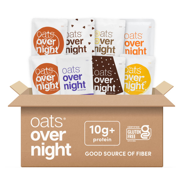 Oats Overnight Vegan Variety Pack - High Protein, High Fiber Breakfast Protein Shake - Gluten Free Oatmeal, Non GMO High Protein Oatmeal - Banana Bread, Blueberry Cobbler & More (16 Pack)