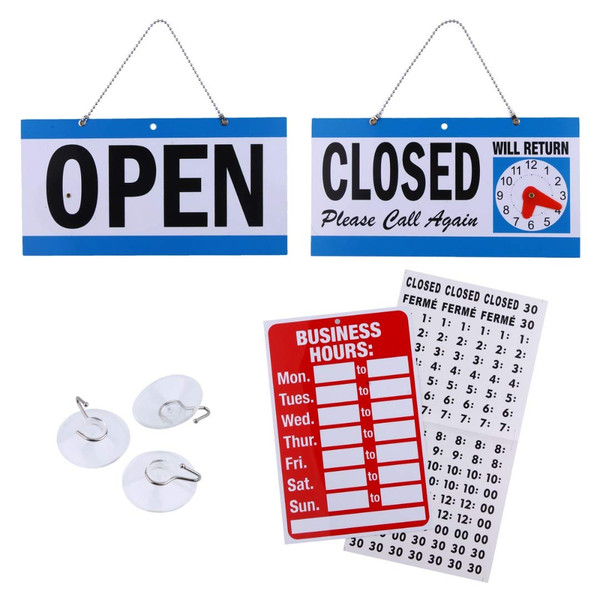 Open Signs for Business, Bundle of Office Hours Sign Will Return Clock with Suction Cups for Businesses Stores Restaurants Bars - Business Hour Closed Open Sign
