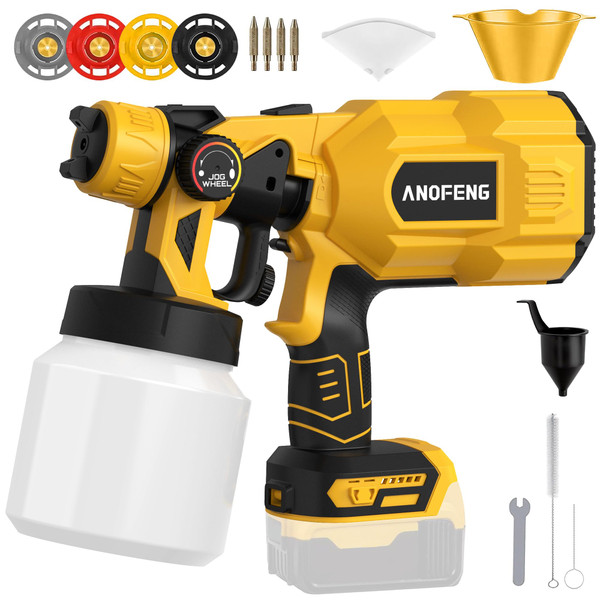200W Cordless Airless Paint Sprayer for Dewalt 20V MAX Battery, Electric HVLP Spray Paint Gun with 1200ML Container, 4 Copper Nozzles,3 Patterns for Fence, Cabinets, Wall etc. (Battery Not Included)