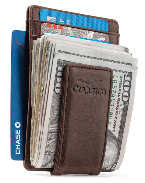Claasico Money Clip Leather Wallet For Men Slim Front Pocket RFID Blocking with Super Strong Magnetic