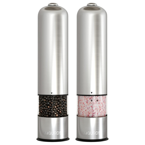 Electric Salt and Pepper Grinder Set - Automatic, Refillable, Battery Operated Stainless Steel Pepper Mill and Salt Grinder with Light - One Handed Push Button Salt and Pepper Shakers