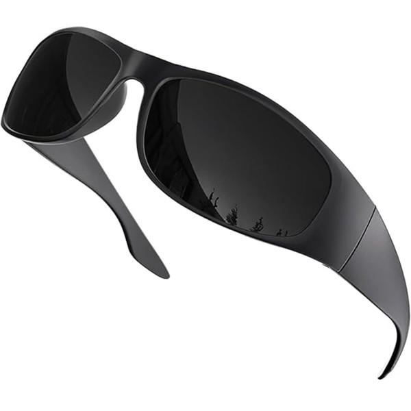 grinderPUNCH Super Dark Polarized Black Sunglasses | Biker Style Rider | Wrap Around Style Lightweight UV Protection