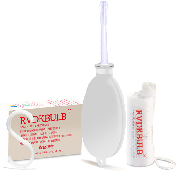 RVDKBULB Compact Silicone Douche Bag, Pocket Size Reusable Travel Douche Kit, 24 Fl Oz Capacity, White