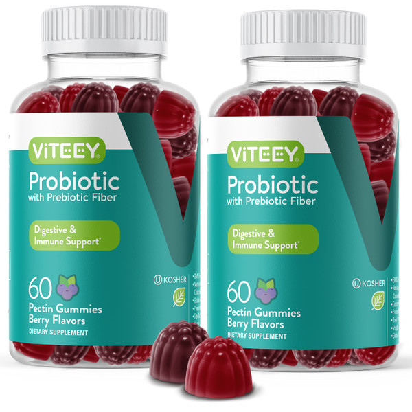 VITEEY Probiotic Gummies with Prebiotics – Gut Health Supplements for Digestive Health – 2 Billion CFUs – Vegan, Gluten-Free – 120 Count