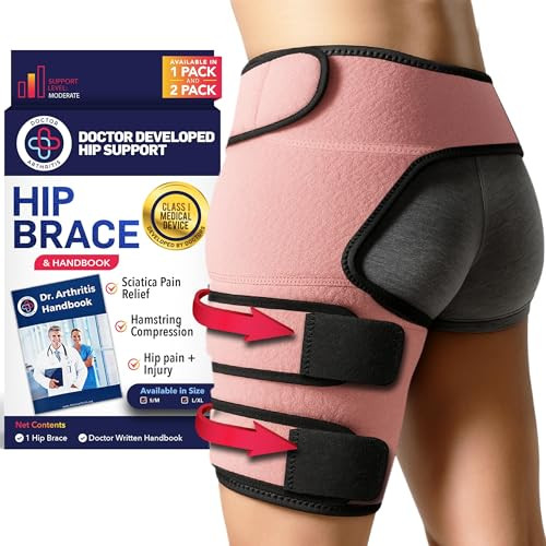 Dr. Arthritis Doctor Developed Hip Support Brace - Hip Support For Men & Women With Doctor Handbook (S/M, Pink)