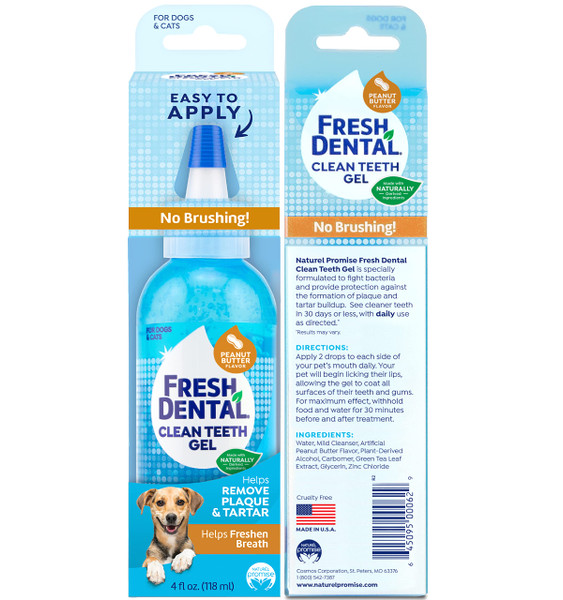 Fresh Dental Dog Toothpaste for Teeth Cleaning, Dog Breath Freshener, Easy Plaque & Tartar Remover Gel, No Toothbrush Needed, Effortless Dental Care, Tasty Peanut Butter Flavored Toothpaste, 4oz.