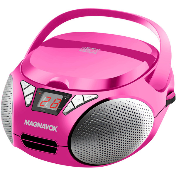Magnavox MD6924 Portable Top Loading CD Boombox with AM/FM Stereo Radio in Black | CD-R/CD-RW Compatible | LED Display | AUX Port Supported | Programmable CD Player | (Pink)