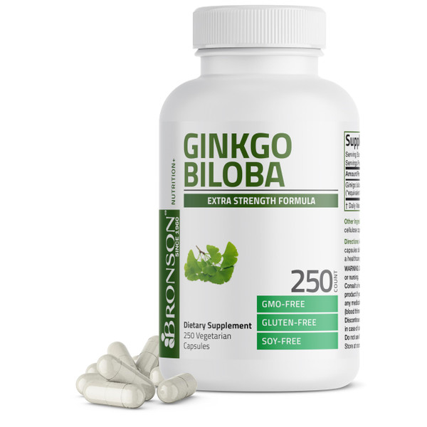 Bronson Ginkgo Biloba Extra Strength Supports Brain Function & Memory Support, 250 Vegetarian Capsules
