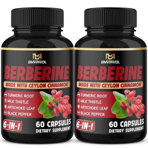 (2 Packs) Berberine Supplement Plus Ceylon Cinnamon, Turmeric, Artichoke, Milk Thistle, Black Pepper - 120 Capsules - 4 Months Supply-1764715989
