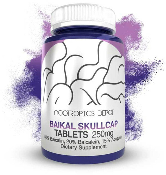 Nootropics Depot Baikal Skullcap Extract Tablets | 250mg | 60 Count | >15% Apigenin, >20% Baicalein, >50% Baicalin