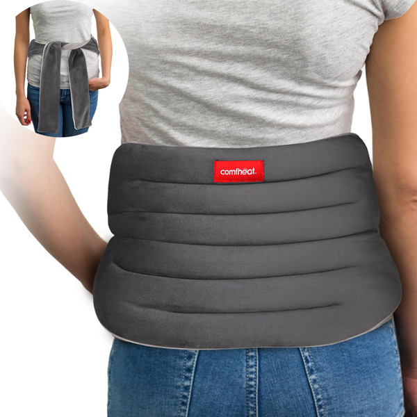 Comfheat Microwave Heating Pad Wrap for Lower Back, Waist, Stomach, Moist Heat Therapy Pack with Straps for Instant Pain Relief, Aches, Muscle Spasms, Slipped Discs Microwavable Flaxseed Heat Pad