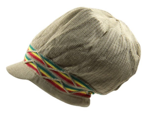 100% Cotton Rasta Dreadlock Wave Beanie Visor (Khaki/Rasta)