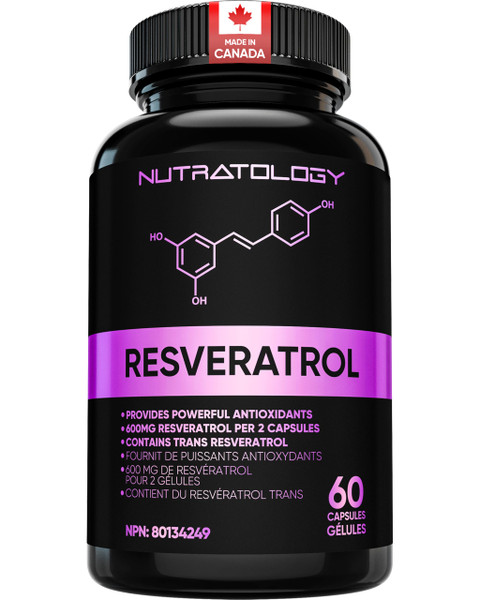 Nutratology Resveratrol Supplement- Potent Antioxidant Supplement - Anti Aging Trans Resveratrol - Increases Cardiovascular Health, Cell Regeneration & Hair Growth - 60 Capsules - 30 Servings