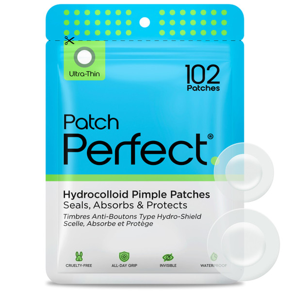 Patch Perfect® Pimple Patches (102 Count) - Invisible Korean Acne Patches, Absorbing Hydrocolloid Pimple Patch, Zit Patches, Fast-Acting Acne Treatment for Face (Two Sizes)