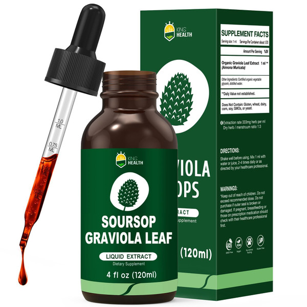 Organic Soursop Graviola Leaf Extract Liquid Drops | Soursop Bitters Liquid | High Absorption, Enhanced Bioavailability | Vegan, Non-GMO, Gluten Free | Immune Support | 4 Fl Oz