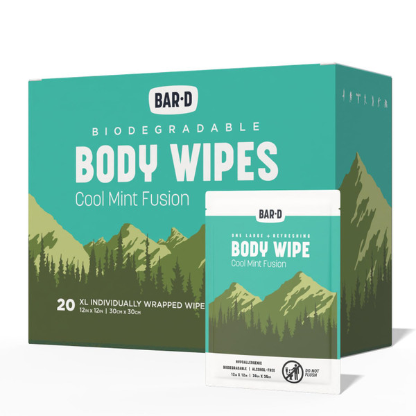 Bar-D Cleansing Face & Body Wipes for Women and Men - Individually Wrapped Biodegradable Shower Wipes, 12x12 Inch, Pack of 20 (20 Count/Box), Mint scent Bar-D Cleansing Face & Body Wipes for Women and Men - Individually Wrapped Biodegradable Shower Wipes, 12x12 Inch, Pack of 20 (20 Count/Box), Mint scent