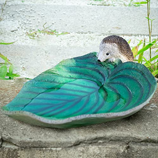 MUMTOP Bird Baths for Outdoors, Leaf Water Baths with Resin Hedgehog Decorations Birdbaths Bird Feeder Bowl for Garden Outdoor Yard Decor