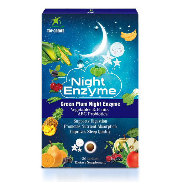 TOP GREATS Night Enzyme, Daily Multi Digestive Enzymes, Green Plum Fruit and Vegetables with Probiotics, Relief Bloating, Better Sleep Quality, for Men and Women, Promote Digestive Health- 60 Tablets