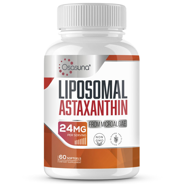 Liposomal Astaxanthin Supplement 24 MG, Maximum Absorption, Antioxidant Stronger Than VIT C, Non-GMO & Gluten Free - 60 Softgels(2 Months Supply)