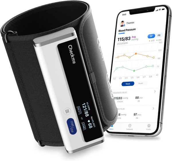 Checkme BP2A Blood Pressure Monitor for Home Use Upper Arm - Bluetooth BP Machine Cuff, Accurate Digital Readings in 30 Seconds, Unlimited Data Stored in App for iOS & Android