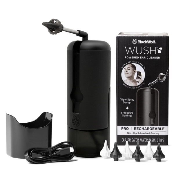 Wush Pro By Black Wolf- Deluxe Water Powered Ear Cleaner- Safe & Effective- Electric Triple Jet Stream 3 Pressure Settings For Ear Wax Buildup- Ear Wax Removal Kit- Water Resistant USB Rechargeable