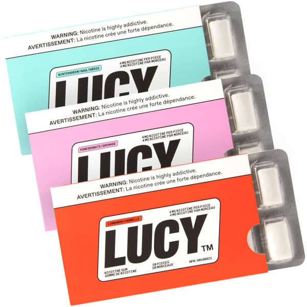 LUCY™ Nicotine Gum 4mg, 30 Count, Pomegranate, Cinnamon, and Wintergreen, NRT for quiting Cigarettes