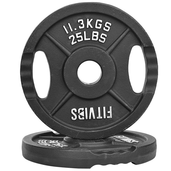Fitvids Olympic Cast Iron 2-Inch Weight Plate for Strength Training & Weightlifting, Multiple Weights Available, 25LB (Pair) Fitvids Olympic Cast Iron 2-Inch Weight Plate for Strength Training & Weightlifting, Multiple Weights Available, 25LB (Pair)