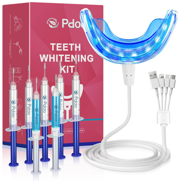 Pdoo Teeth Whitening Kit with LED Light for Sensitive Teeth, Fast Results for Brightening at Home, Teeth Whitening Gel Helps Remove All Kinds of Stains