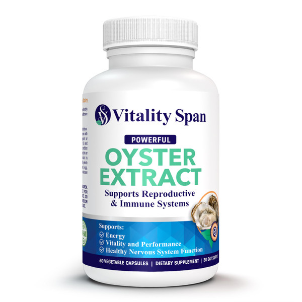 Vitality Span Oyster Extract - Pure, Highly Concentrated Supplement for Men & Women – Supports Energy & Immune Boost; Zinc, Taurine, Amino Acids, and Vitamins, 500 mg, 60 Veg Capsules, Made in USA