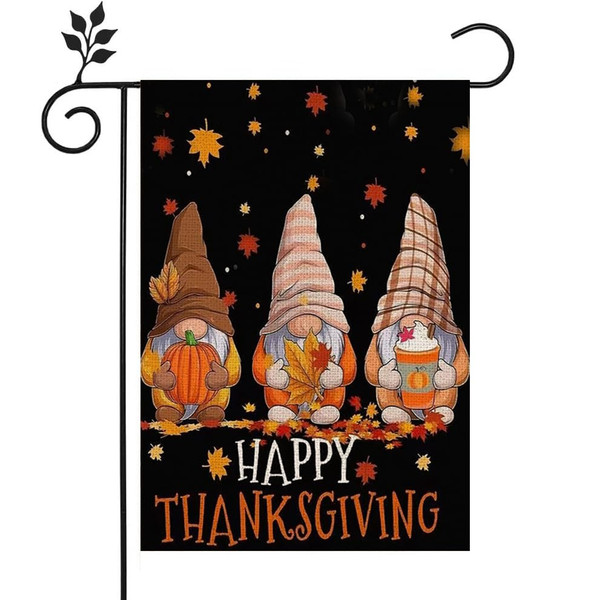 Fall Gnomes Garden Flags 12x18 Inch Vertical Double Sided For Outside,Happy Thanksgiving Fall Pumpkin Burlap Garden For Outdoor House Holiday Decoration