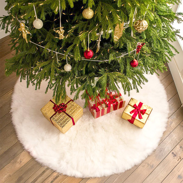 Christmas Tree Skirt - 31 Inchs Medium Size White Luxury Faux Fur Tree Skirt Christmas Decorations Holiday Thick Plush Tree Xmas Ornaments, Xmas Party Holiday Decorations, Snow White