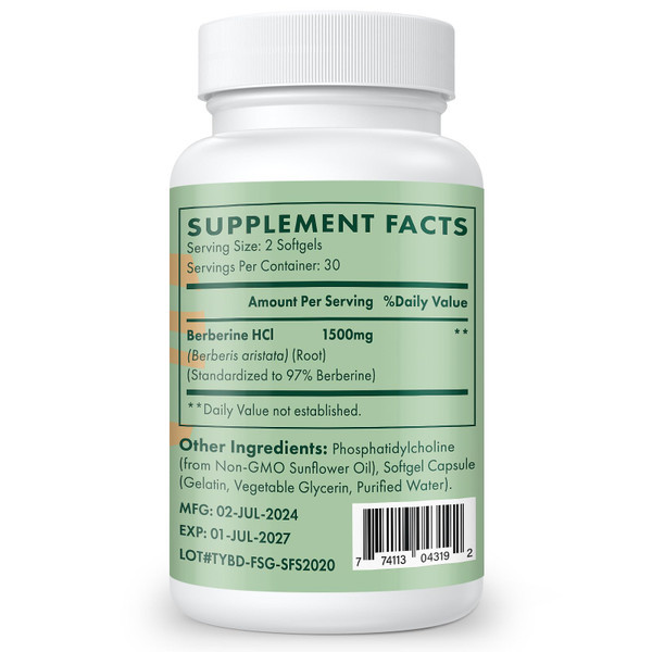 Liposomal Berberine HCL - Berberine 1500mg Activates AMPK, Berberine Supplement for Women and Men (60 Capsules)