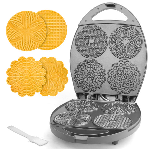 Baker's Friend Multi Pizzelle Maker Electric, Stroopwafel Iron, 4 x 4.5'' Pizzelle Waffle Cookies Maker with Temperature Control, Ideal for Holidays, Parties & More, Great Choice for Gift, Graphite