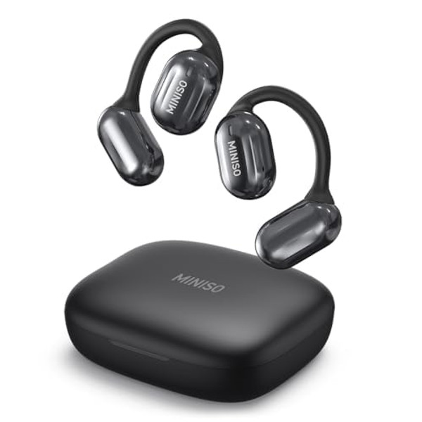 MINISO Open Ear Headphones, Wireless Earbuds, Bluetooth 5.4 Air Conduction Sport Earphones with Earhooks, IPX5 Waterproof Sweat Resistant Earphones for Sport, Running, Workout Black